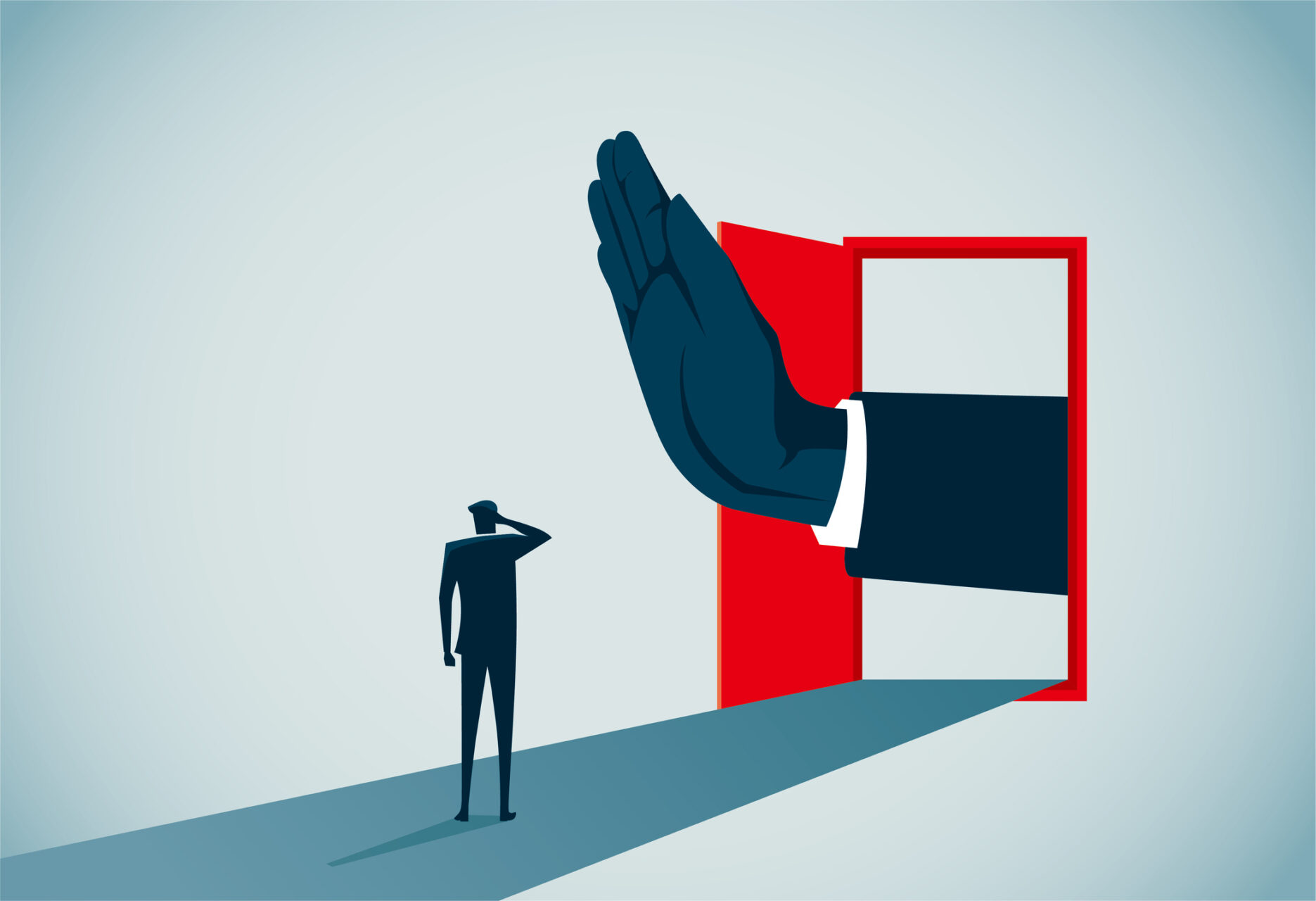 illustratie van persoon die de deur wordt gewezen